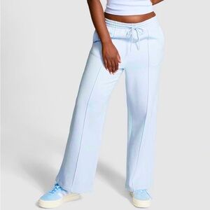 VICTORIAS SECRET PINK IVY FLEECE HIGH-RISE WIDE LEG PANTS IN BABY BLUE NEW! SzL